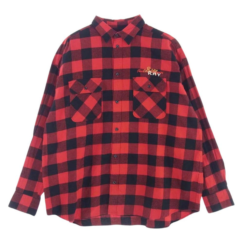 ダブレット 18AW 18AW14SH51 CHAOS EMBROIDERY BUFFALO CHECK SHIRT カオス刺繍 エンブロイダリー ばっふぁろーチェック シャツ 長袖 ブラック系 レッド系 M【中古】