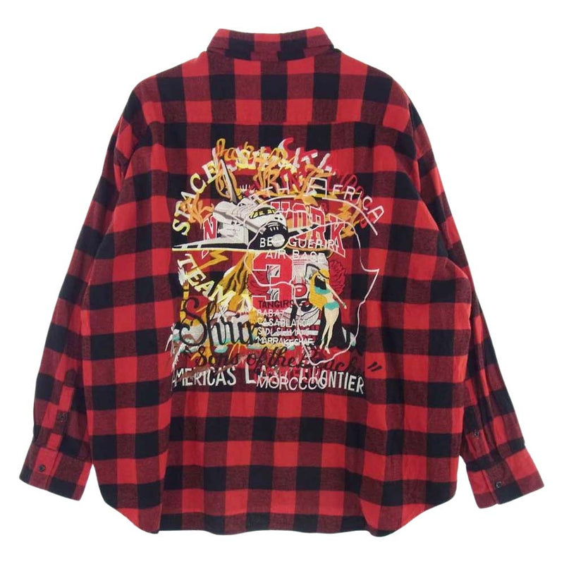 ダブレット 18AW 18AW14SH51 CHAOS EMBROIDERY BUFFALO CHECK SHIRT カオス刺繍 エンブロイダリー ばっふぁろーチェック シャツ 長袖 ブラック系 レッド系 M【中古】