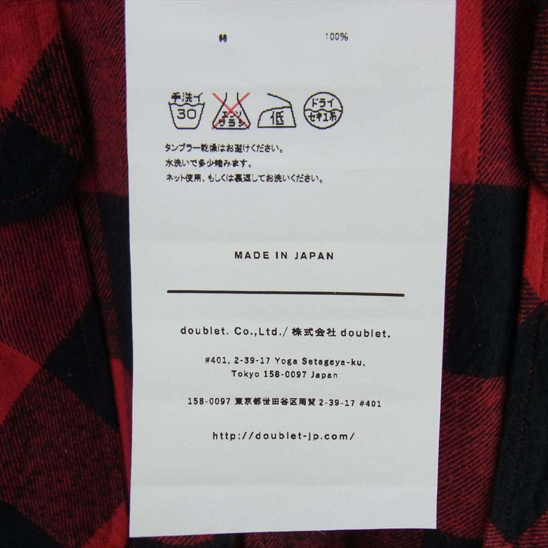 ダブレット 18AW 18AW14SH51 CHAOS EMBROIDERY BUFFALO CHECK SHIRT カオス刺繍 エンブロイダリー ばっふぁろーチェック シャツ 長袖 ブラック系 レッド系 M【中古】