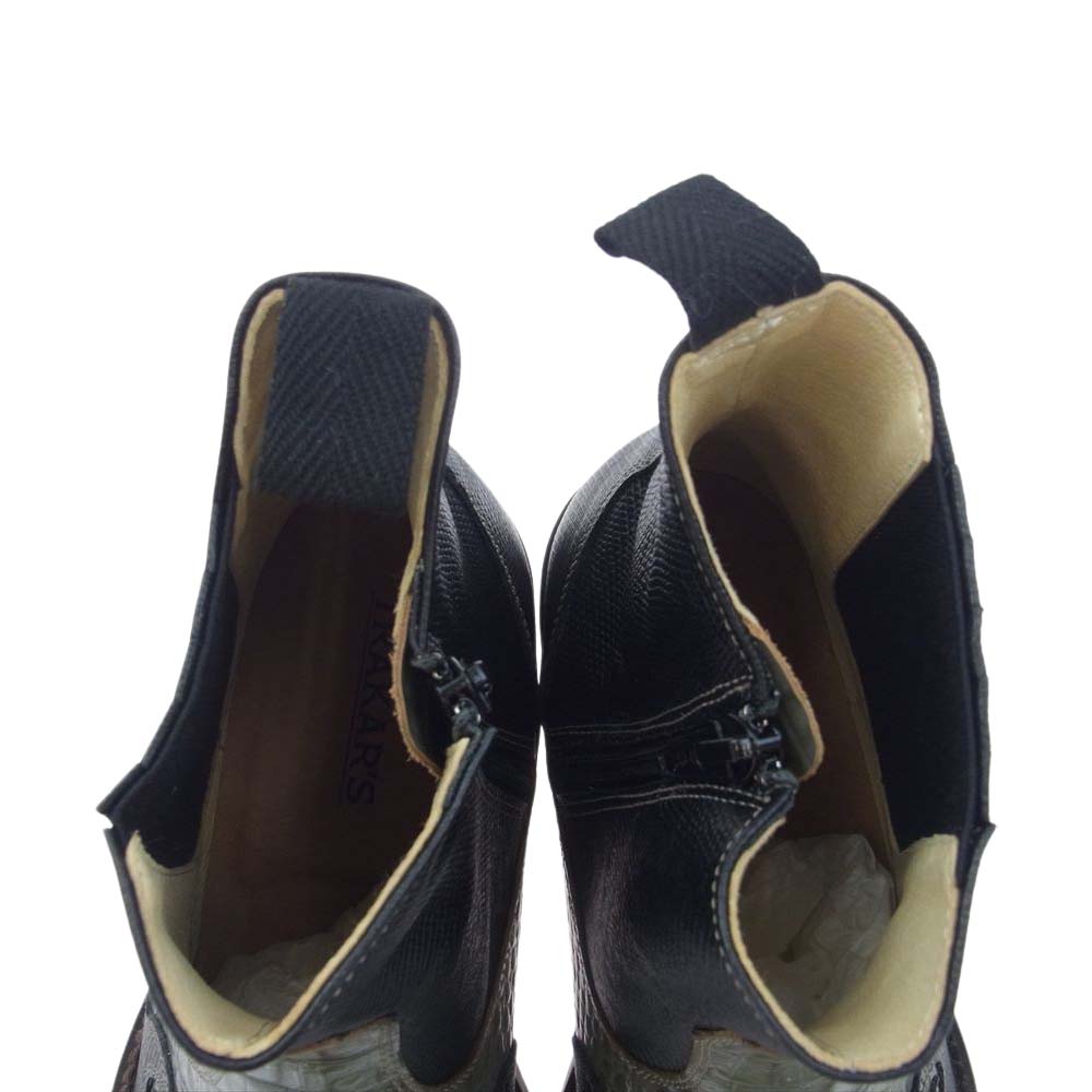 トラッカーズ ジップ アップ レザー クロコ 型押し ウエスタン ブーツ ブラック系 8【中古】