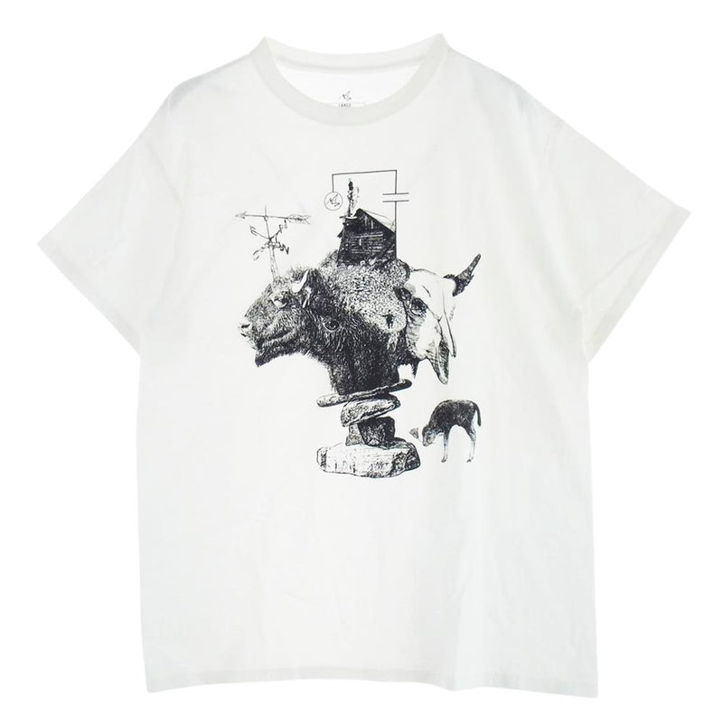 MASSES マシス 19SS T-SHIRT DorA バイソン柄 Tシャツ カットソー 半袖 ホワイト系 L【中古】