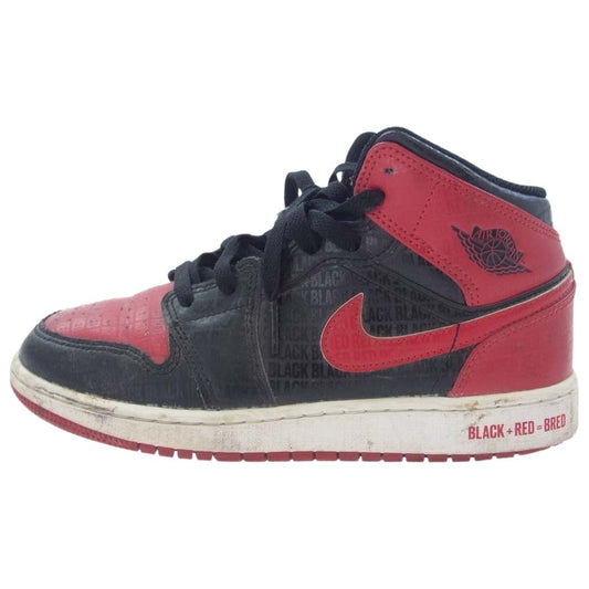 NIKE AIR JORDAN ナイキ ジョーダン DM9650-001 GS Air Jordan 1 Mid Bred AJ1 エアジョーダン ミッド ブレッド スニーカー ブラック系 レッド系 24cm【中古】