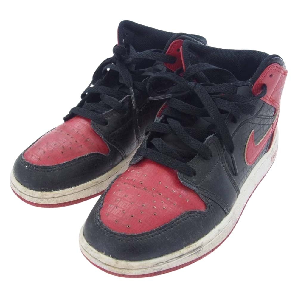 NIKE AIR JORDAN ナイキ ジョーダン DM9650-001 GS Air Jordan 1 Mid Bred AJ1 エアジョーダン ミッド ブレッド スニーカー ブラック系 レッド系 24cm【中古】