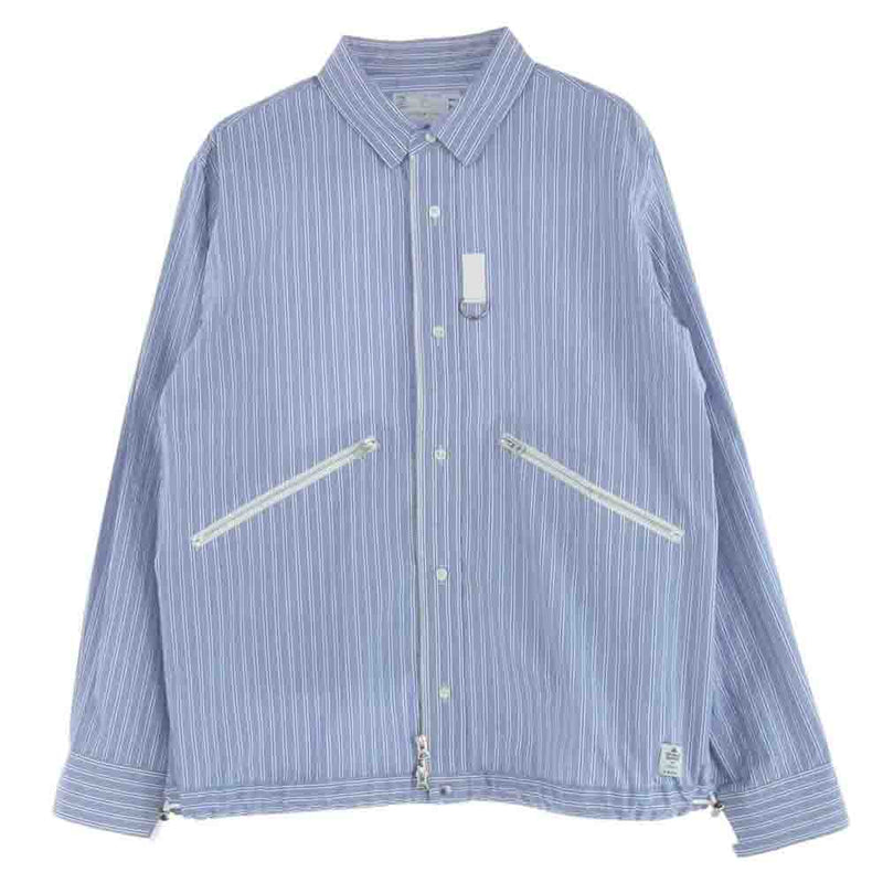 Sacai サカイ 23AW 23-03171M Thomas Mason Cotton Poplin L S Shirt トーマスメイソン コットンポプリン ジップアップ ストライプ シャツ ブルー系 3【新古品】【未使用】【中古】