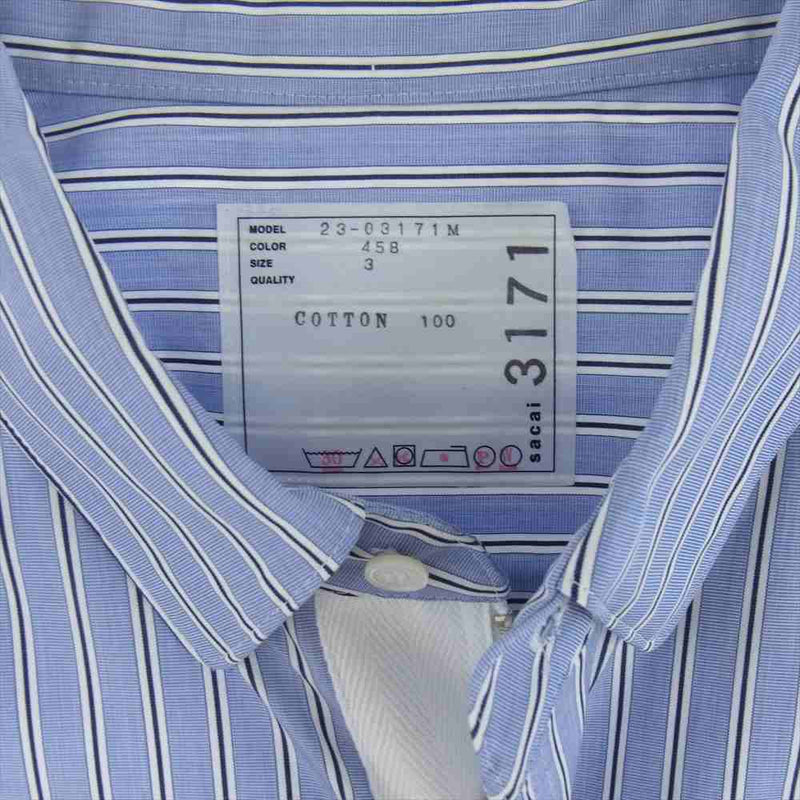 Sacai サカイ 23AW 23-03171M Thomas Mason Cotton Poplin L S Shirt トーマスメイソン コットンポプリン ジップアップ ストライプ シャツ ブルー系 3【新古品】【未使用】【中古】