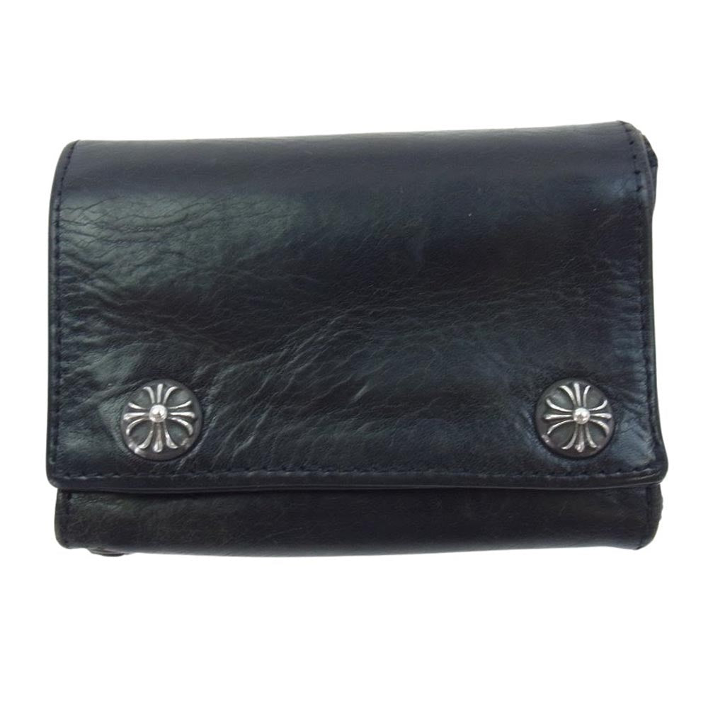 CHROME HEARTS クロムハーツ（原本無） GALF購入証明書付属 3FOLD CROSS BUTTON LEATHER WALLET 3フォールド クロスボタン レザー ウォレット 三つ折り財布【中古】