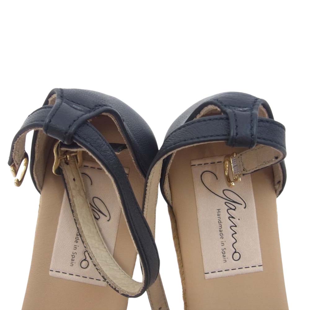 ガイモ ベルト ウェッジソール レザー サンダル ブラック系 38【極上美品】【中古】