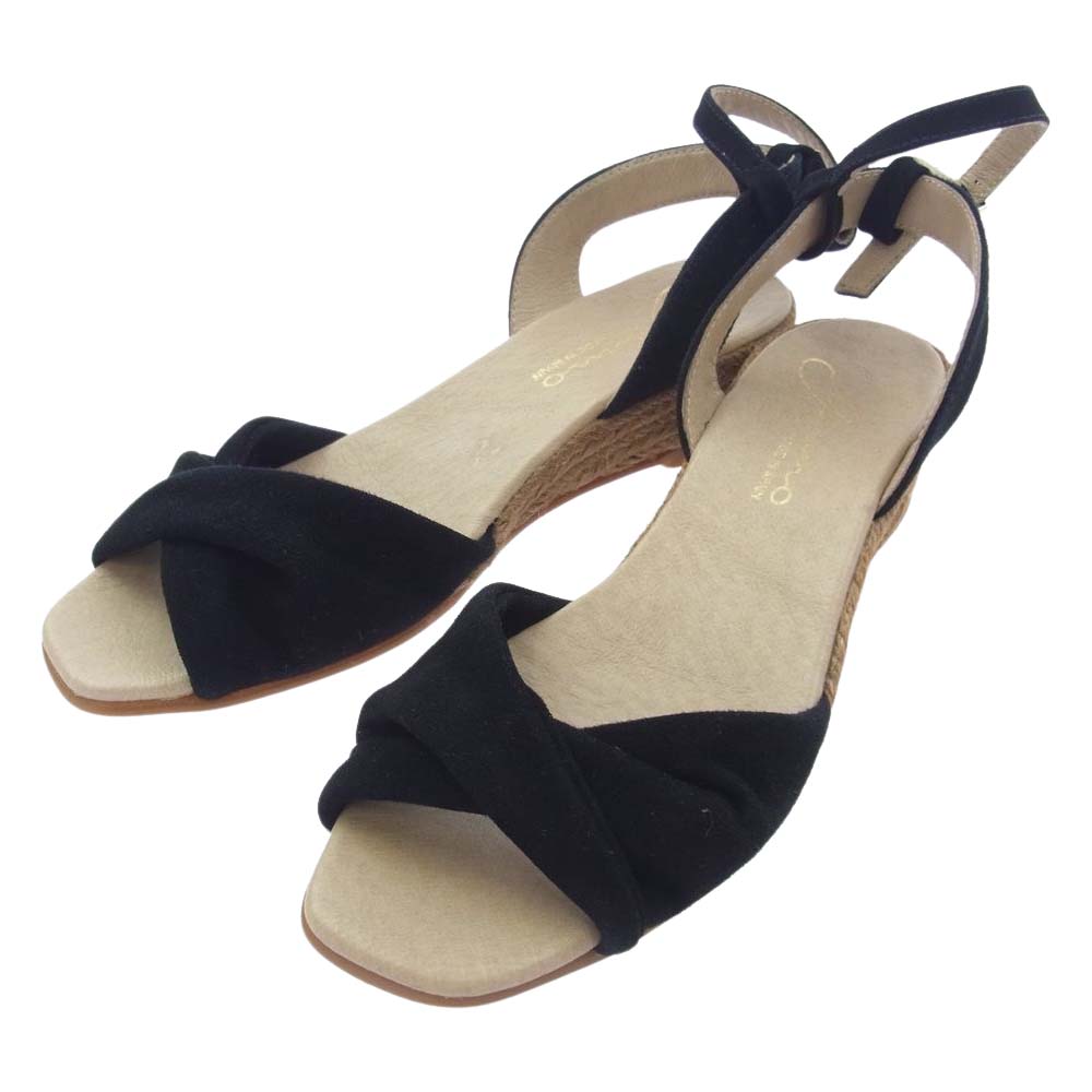 ガイモ ベルト クロスリボンモチーフ ウェッジソール レザー サンダル 38【極上美品】【中古】