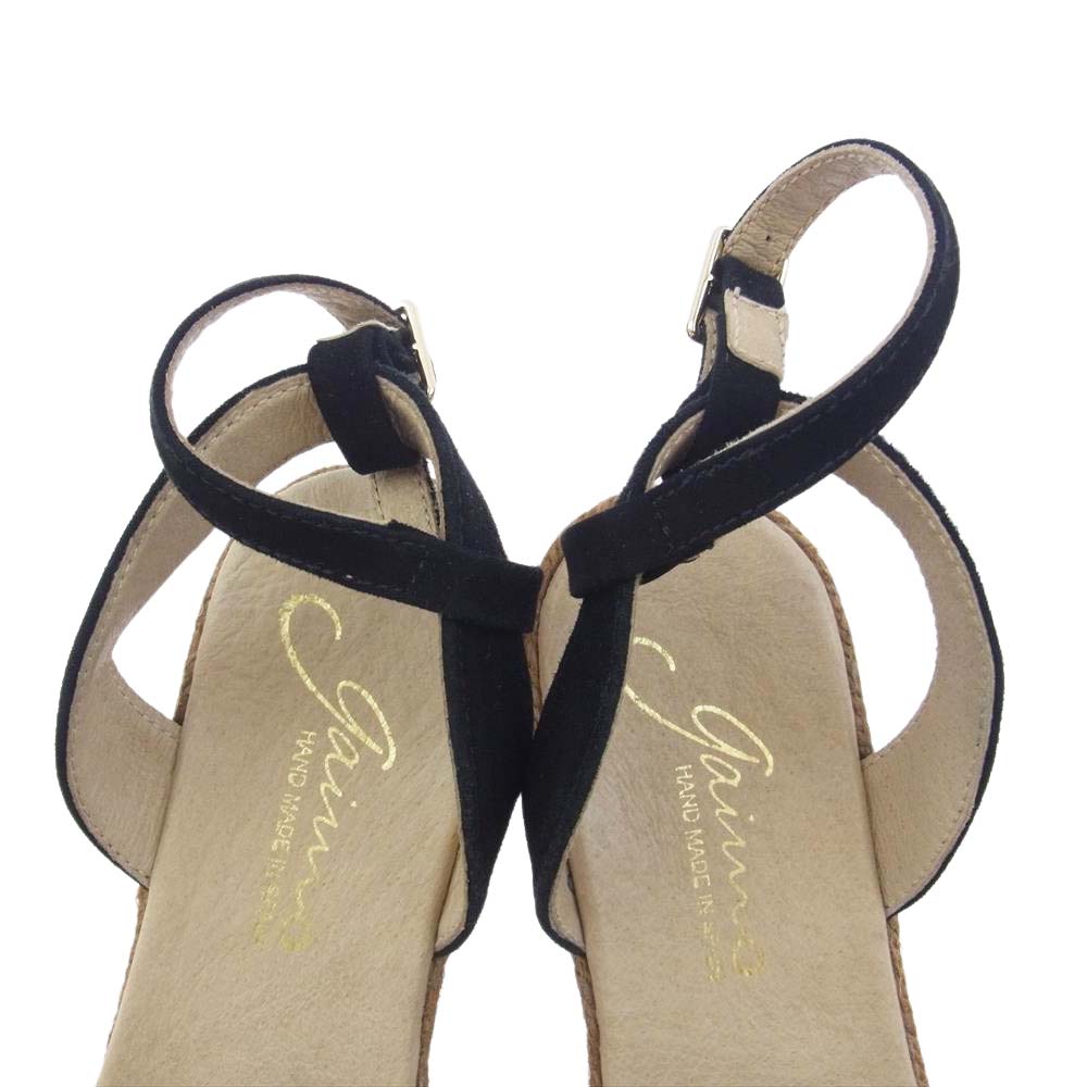 ガイモ ベルト クロスリボンモチーフ ウェッジソール レザー サンダル 38【極上美品】【中古】