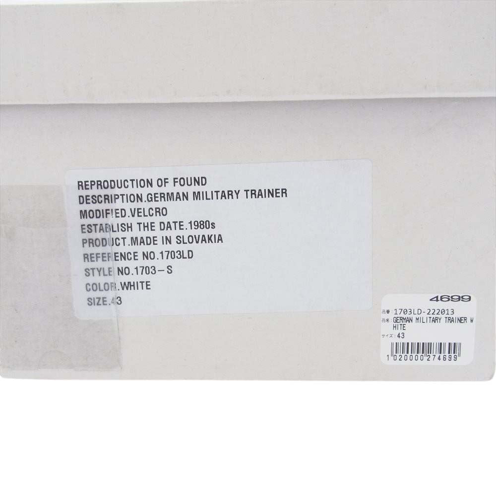 リプロダクションオブファウンド 1703LD-222013 GERMAN TRAINER VERCLO ジャーマン トレーナー ベルクロ スニーカー ホワイト系 43【新古品】【未使用】【中古】