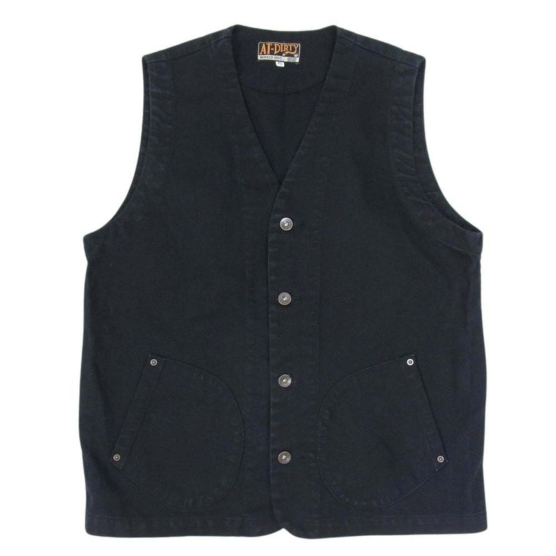 アットダーティー WORKERS VEST コットン 日本製 無地 ワーカーズ ベスト ブラック系 XL【中古】