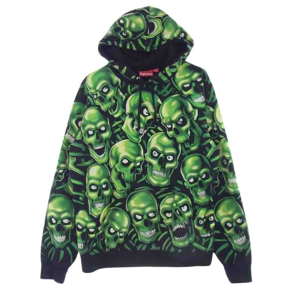 Supreme シュプリーム 18SS Skull Pile Hooded Sweatshirt スカル パイル フーデッド スウェットシャツ プルオーバー パーカー ブラック系 L【中古】