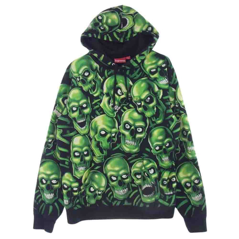 Supreme シュプリーム 18SS Skull Pile Hooded Sweatshirt スカル パイル フーデッド スウェットシャツ プルオーバー パーカー ブラック系 L【中古】