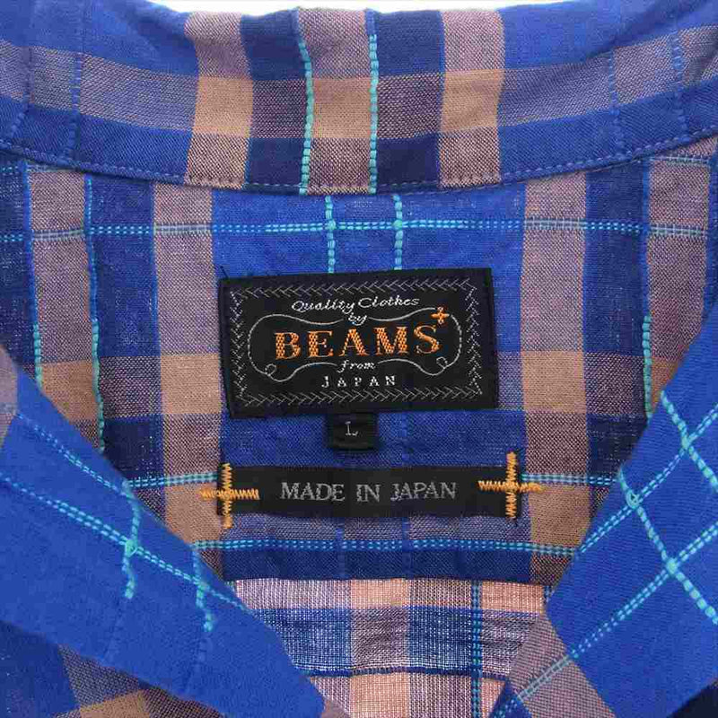 BEAMS ビームス 11-01-0427-139 ビームスプラス 開襟 チェック オープンカラー 半袖 Tシャツ ブルー系 L【中古】