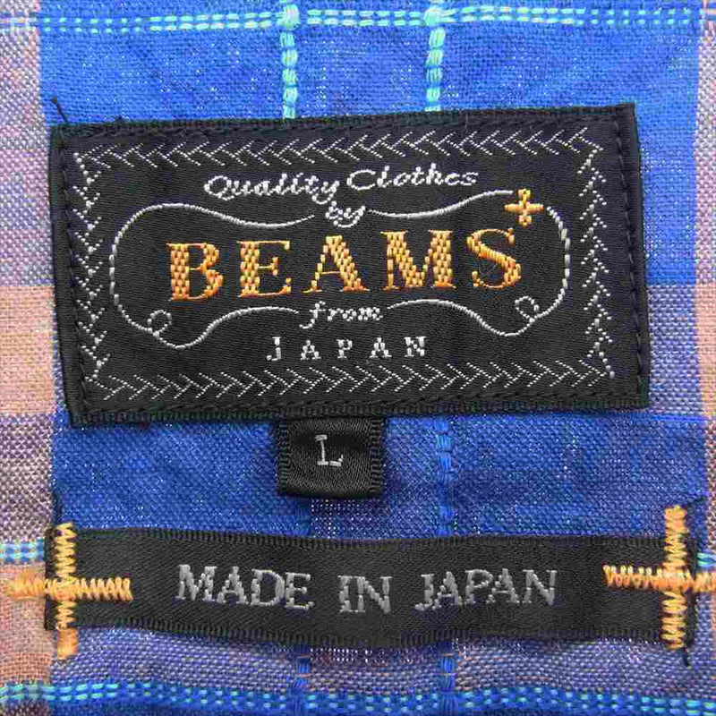 BEAMS ビームス 11-01-0427-139 ビームスプラス 開襟 チェック オープンカラー 半袖 Tシャツ ブルー系 L【中古】