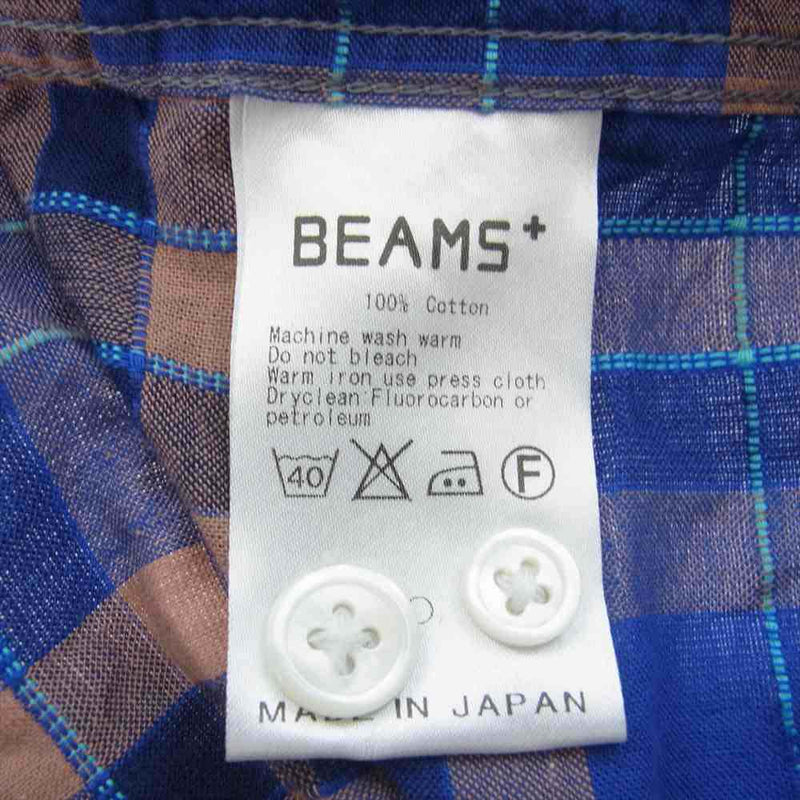 BEAMS ビームス 11-01-0427-139 ビームスプラス 開襟 チェック オープンカラー 半袖 Tシャツ ブルー系 L【中古】