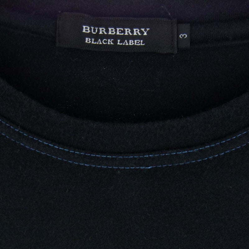 BURBERRY BLACK LABEL バーバリーブラックレーベル BMV44-909-09 ノバチェック 刺繍 ロゴ 半袖 Tシャツ ネイビー系 3【中古】