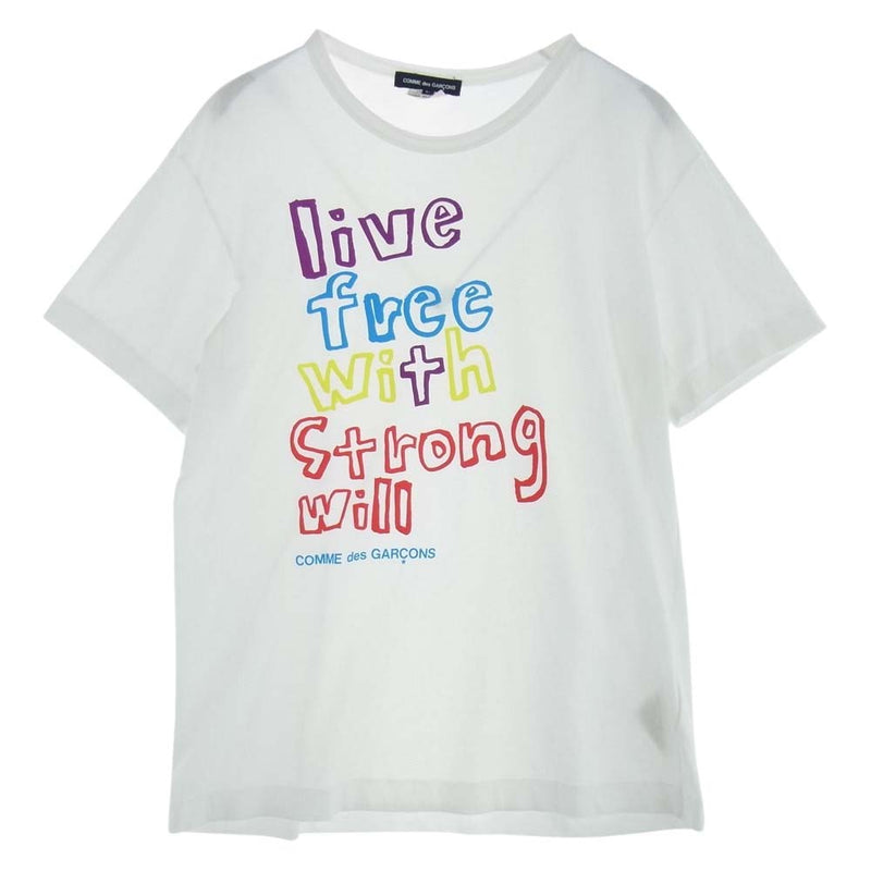 COMME des GARCONS コムデギャルソン PI-T058 AD2015 live free with strong will メッセージ プリント 半袖 Tシャツ ホワイト系 L【中古】