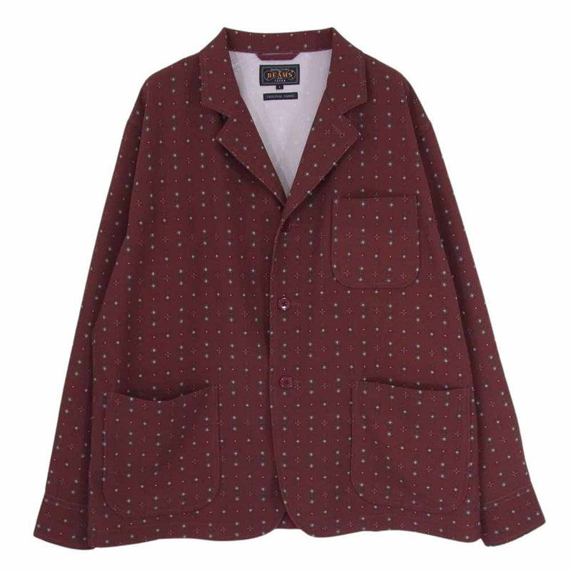 BEAMS ビームス 20AW 11-16-1672 PLUS プラス ポリエステル 小紋柄 段返り 3B シャツジャケット エンジ系 S【中古】