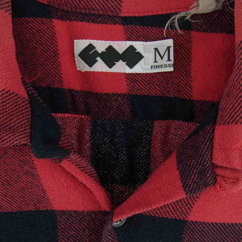 GOODENOUGH グッドイナフ ｘ FINESSE フィネス 初期タグ バッファローチェック フランネル 長袖 ライン チェック シャツ ネルシャツ ブラック系 レッド系 M【中古】