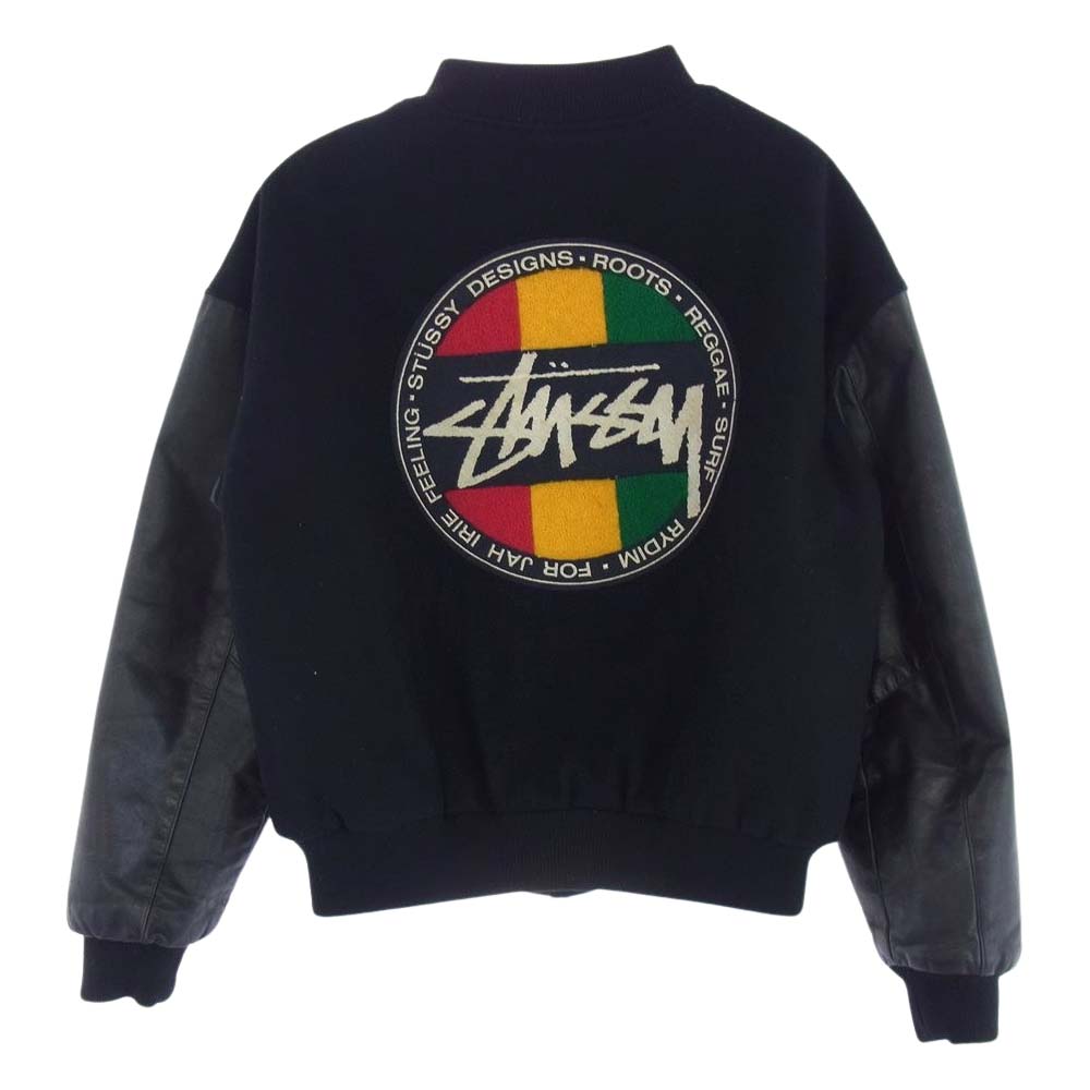 STUSSY ステューシー 80s Rasta Stadium Jacket 80年代初期タグ ヴィンテージ ラスタ ストックロゴ  スタジアムジャケット スタジャン ブラック系 L【中古】