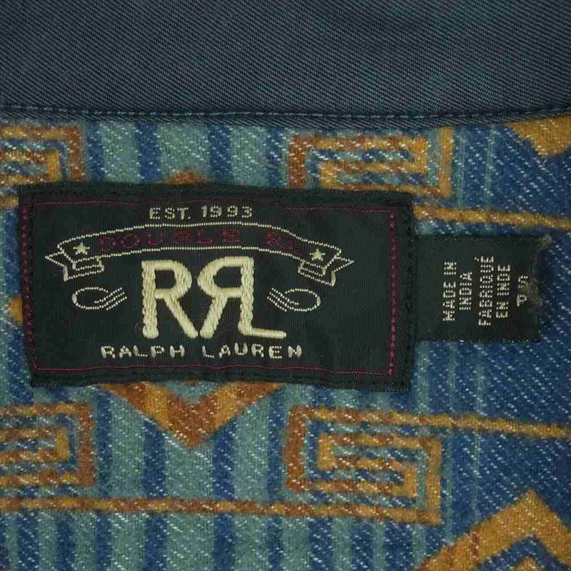 RRL ダブルアールエル ブラッシュド 加工 ジャカード ワーク 長袖 シャツ インド製 ブルー系 オレンジ系 S【中古】