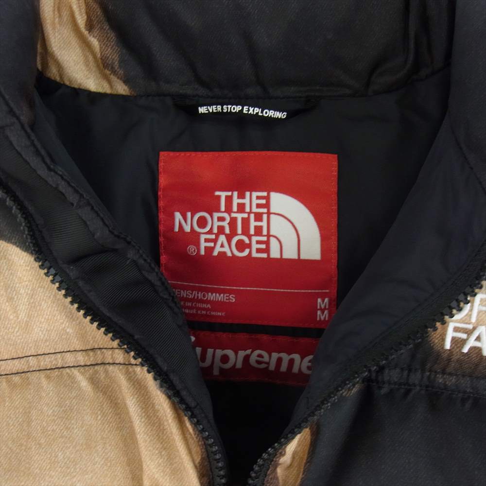 Supreme シュプリーム 21AW × The North Face ノースフェイス Bleached Denim Print Nuptse Jacket ブリーチド デニム プリント ヌプシ ダウン ジャケット ブラック系 M【美品】【中古】