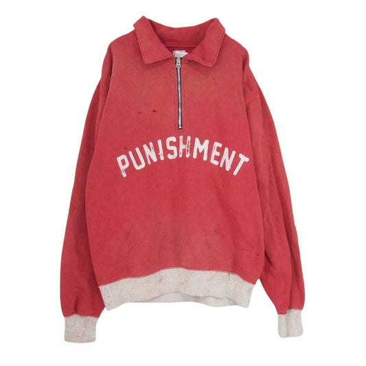 SAINT MICHAEL セントマイケル 21SS H-ZIP SWEATSHIRT ダメージ加工 ハーフジップ ロゴ スウェット レッド系 L【中古】