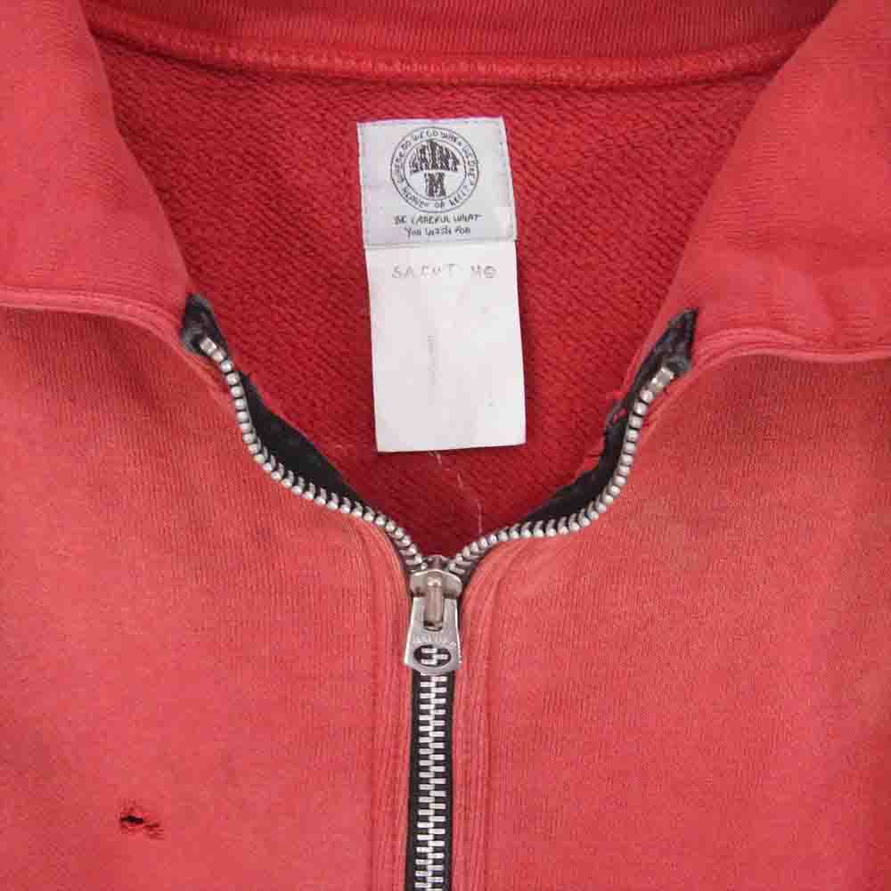 SAINT MICHAEL セントマイケル 21SS H-ZIP SWEATSHIRT ダメージ加工 ハーフジップ ロゴ スウェット レッド系 L【中古】