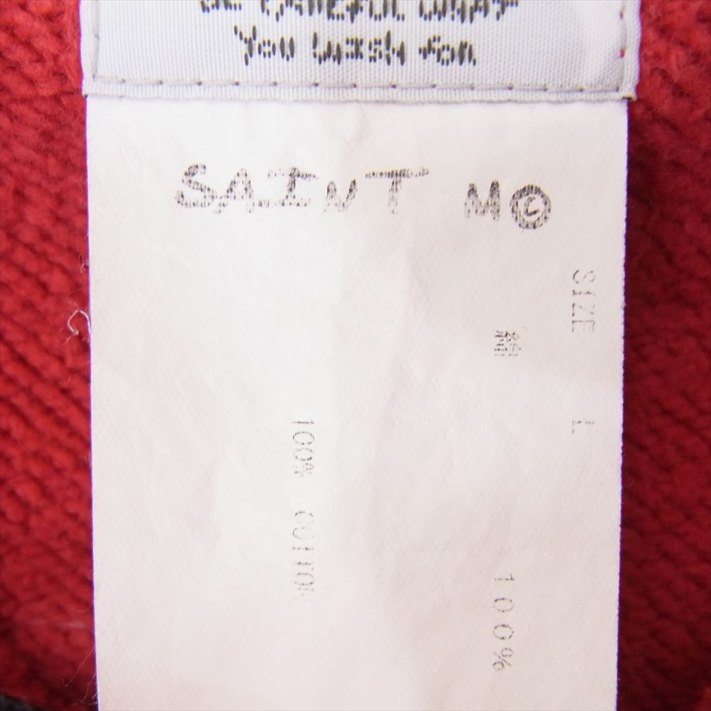 SAINT MICHAEL セントマイケル 21SS H-ZIP SWEATSHIRT ダメージ加工 ハーフジップ ロゴ スウェット レッド系 L【中古】