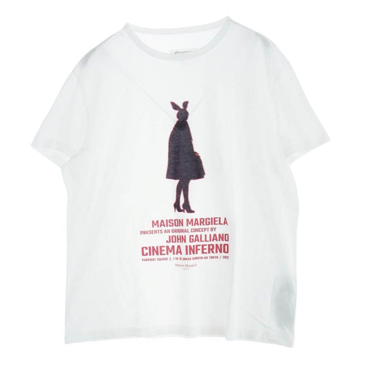 MAISON MARGIELA メゾンマルジェラ 24ss S50GC0702 1ライン 10ライン JOHN GALLIANO CINEMAS INFERNO ジョンガリアーノ シネマ 四つタグ 記念 半袖 Tシャツ ホワイト系 XL【美品】【中古】