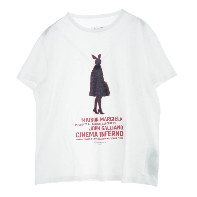 MAISON MARGIELA メゾンマルジェラ 24ss S50GC0702 1ライン 10ライン JOHN GALLIANO CINEMAS INFERNO ジョンガリアーノ シネマ 四つタグ 記念 半袖 Tシャツ ホワイト系 XL【美品】【中古】