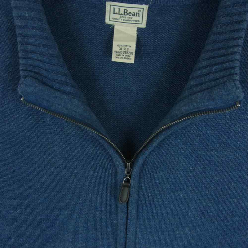 L.L.Bean エルエルビーン コットン ニット フルジップ カーディガン 中国製 ブルー系 XL【中古】