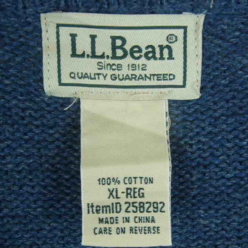 L.L.Bean エルエルビーン コットン ニット フルジップ カーディガン 中国製 ブルー系 XL【中古】