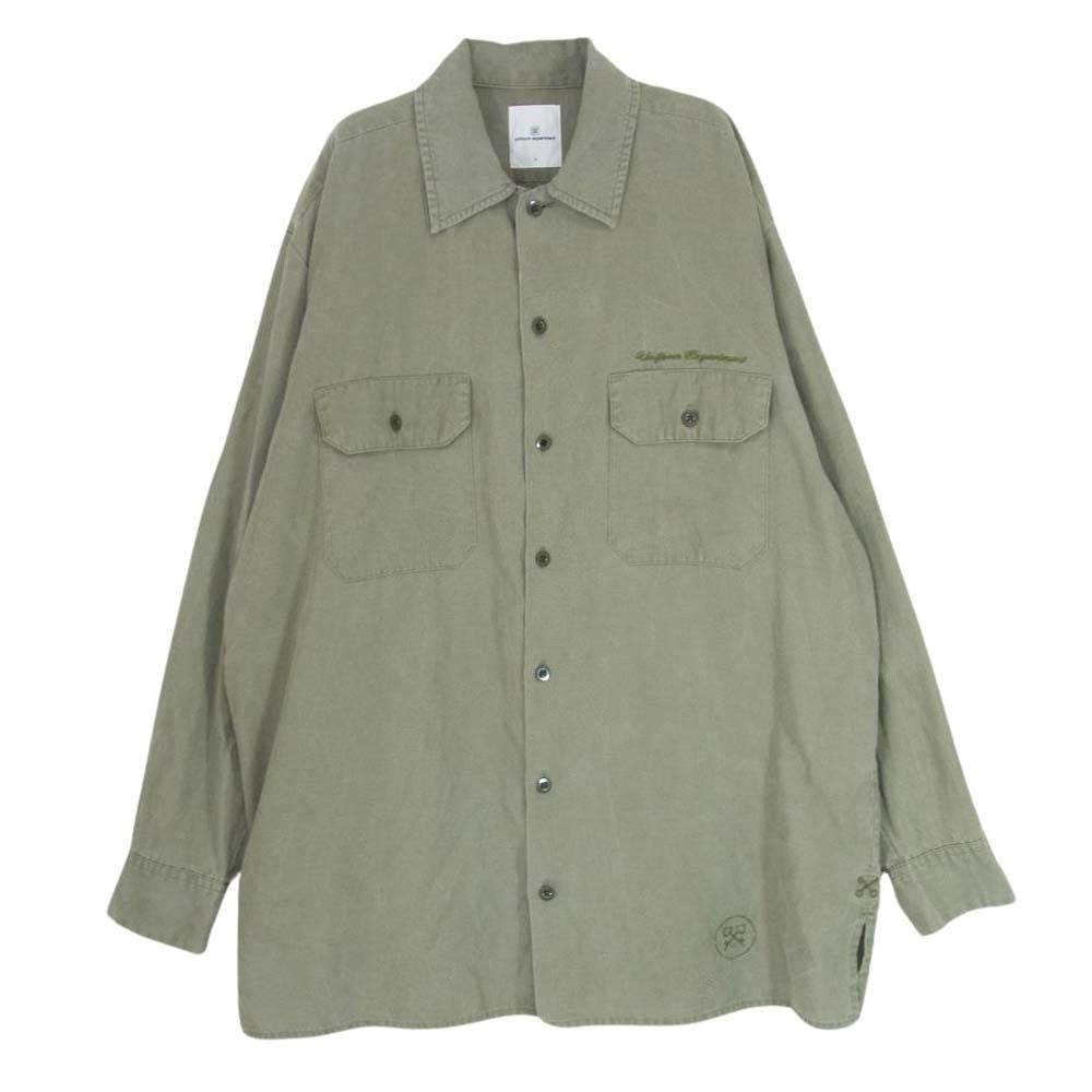 uniform experiment ユニフォームエクスペリメント 17SS UE-170050 ダブルポケット ロングスリーブ 長袖 ビッグ シャツ カーキ系 2【中古】