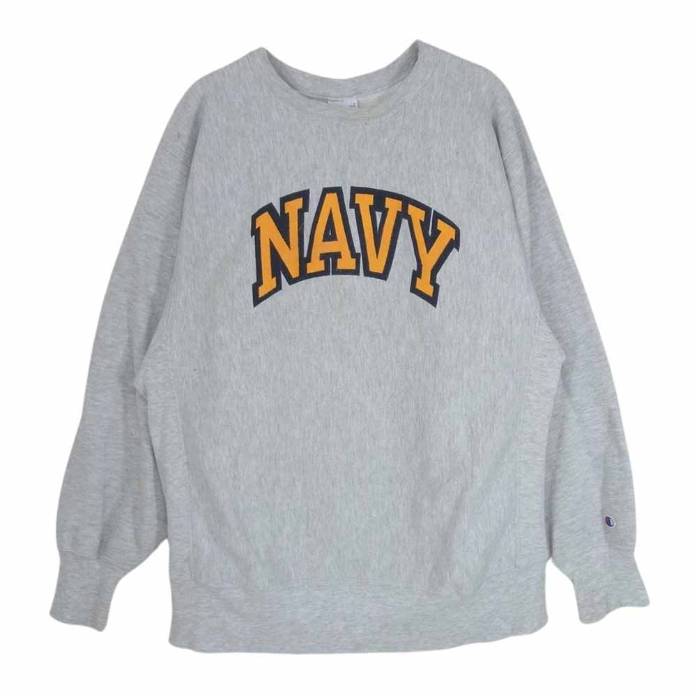 Champion チャンピオン USA製 90s 刺繍タグ リバースウィーブ US NAVY プリント スウェット トレーナー グレー系 L【中古】