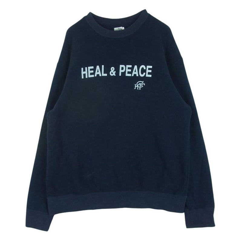 ホリデーズコンフォート HEAL＆PEACE プリント クルーネックリブ スウェット トレーナー ネイビー系 XL【中古】