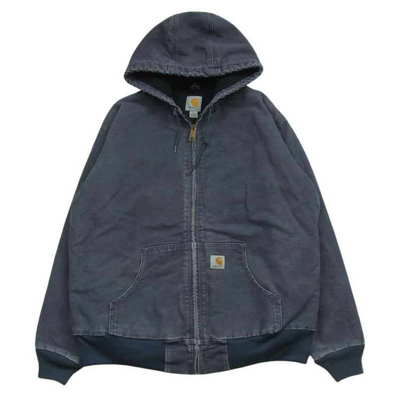 Carhartt カーハート メキシコ製 ダック地 アクティブ ジップアップ パーカー ジャケット ネイビー系 L【中古】