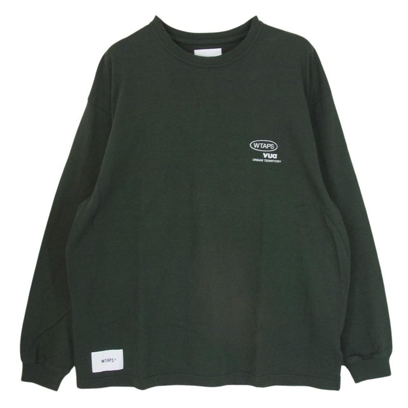 WTAPS ダブルタップス 23AW 232ATDT-CSM06 COTTON PROTECT コットン プロテクト ロゴ 刺? カットソー Tシャツ 長袖 グリーン グリーン系 X02【中古】