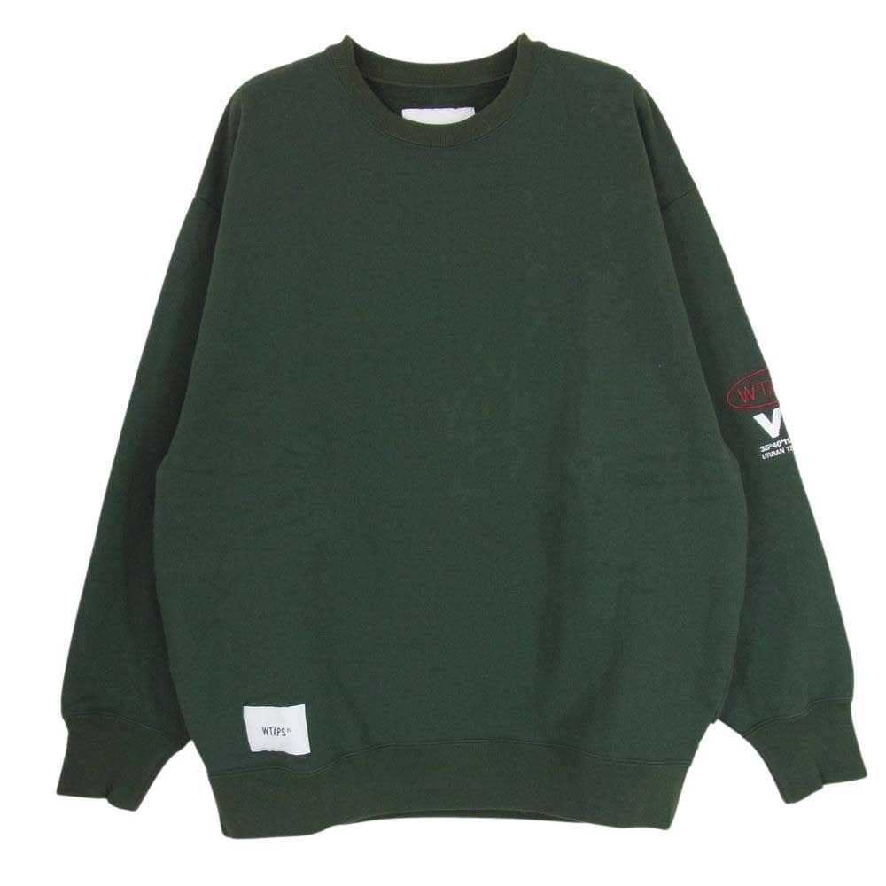 WTAPS ダブルタップス 23AW  232ATDT-CSM18 SWEATER COTTON PROTECT ロゴ 刺繍 スウェット トレーナー グリーン系 X 03【中古】