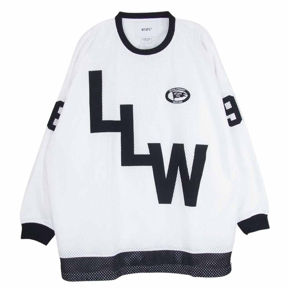 WTAPS ダブルタップス 22AW 222ATDT-CSM06 NETMINDER LS POLY.LLW ロゴ ワッペン ロングスリーブ メッシュ ホッケーシャツ 長袖 ホワイト系 X03【中古】