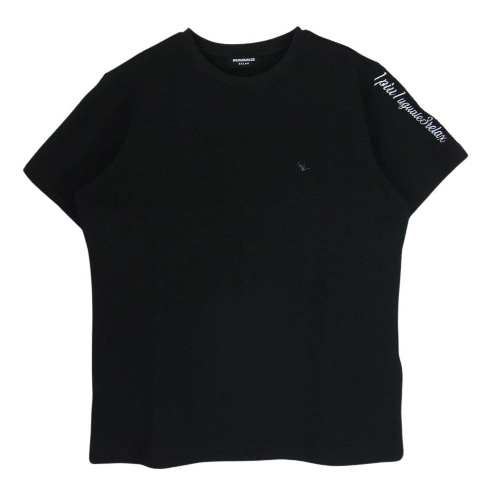 1piu1uguale3 ウノピュウノウグァーレトレ USK-24022 RELAX リラックス クレープニット ロゴ 半袖 Tシャツ ブラック系 L【中古】