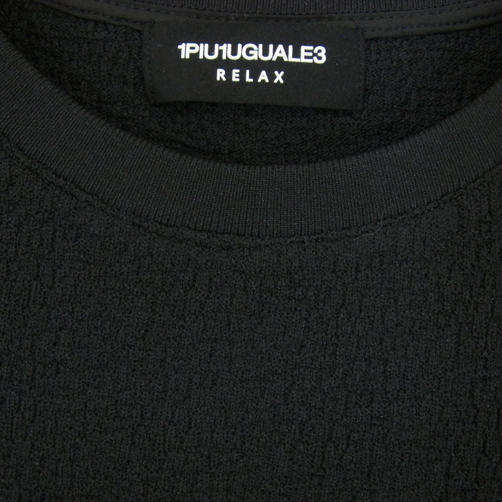 1piu1uguale3 ウノピュウノウグァーレトレ USK-24022 RELAX リラックス クレープニット ロゴ 半袖 Tシャツ ブラック系 L【中古】