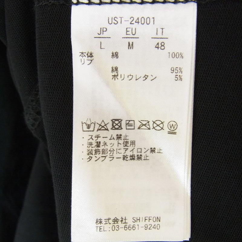 1piu1uguale3 ウノピュウノウグァーレトレ UST-24001 RELAX リラックス ラインストーン ロゴ クルーネック 半袖 Tシャツ ブラック系 L【中古】