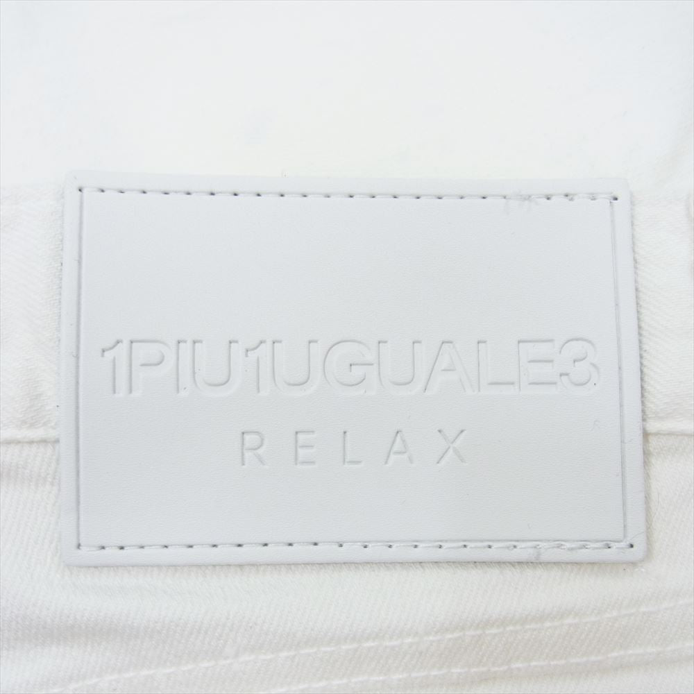 1piu1uguale3 ウノピュウノウグァーレトレ USB-24039 RELAX リラックス カモ柄刺繍 ダメージ デニムパンツ ジーンズ ホワイト系 L【中古】