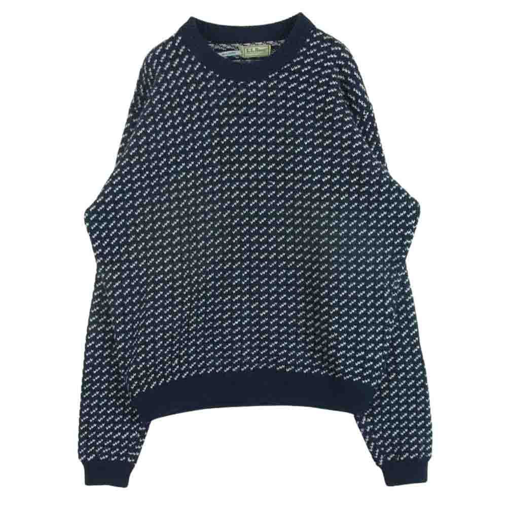 L.L.Bean エルエルビーン 80s ヴィンテージ バーズアイ クルーネック ニット ネイビー系 ホワイト系 XL【中古】