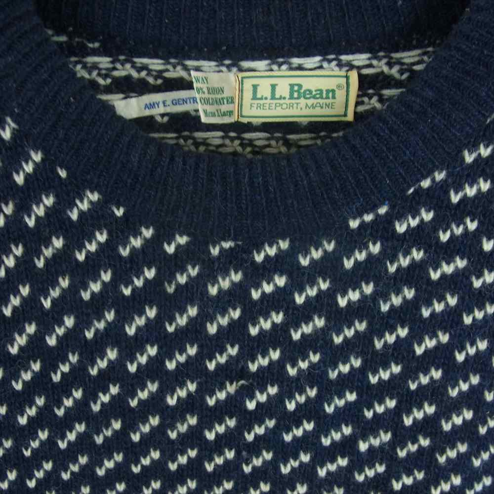 L.L.Bean エルエルビーン 80s ヴィンテージ バーズアイ クルーネック ニット ネイビー系 ホワイト系 XL【中古】