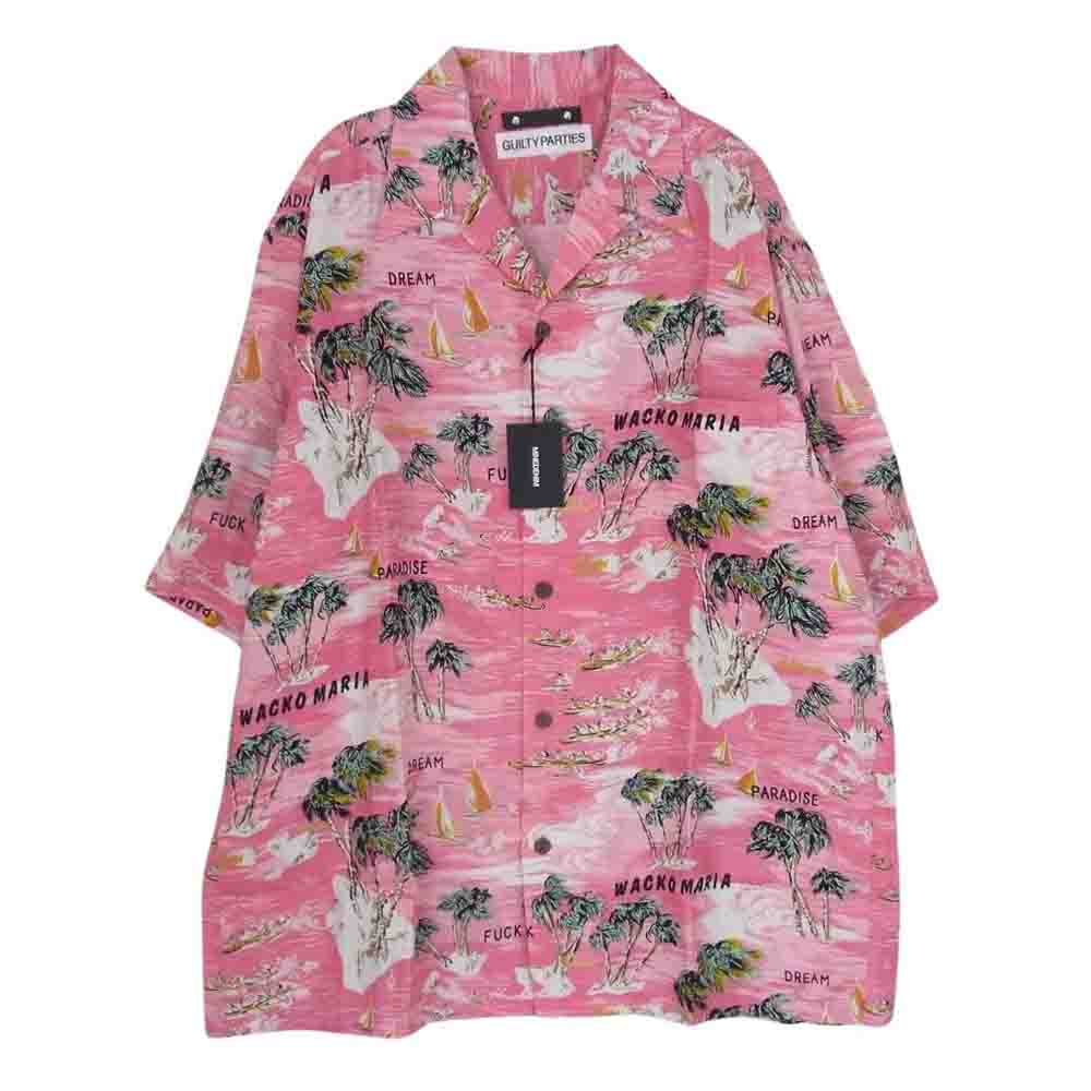 MINEDENIM マインデニム 24SS 24MND-WM001 × WACKO MARIA ワコマリア Hawaiian Shirt 半袖  ハワイアン アロハシャツ ピンク系 L【新古品】【未使用】【中古】