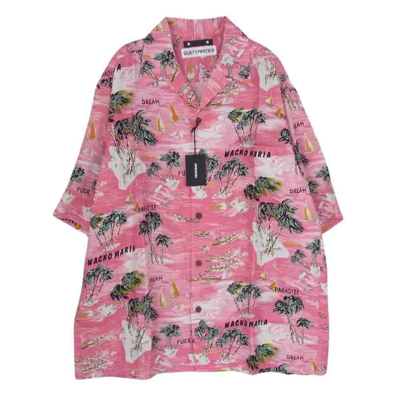 MINEDENIM マインデニム 24SS 24MND-WM001 × WACKO MARIA ワコマリア Hawaiian Shirt 半袖 ハワイアン アロハシャツ ピンク系 L【新古品】【未使用】【中古】