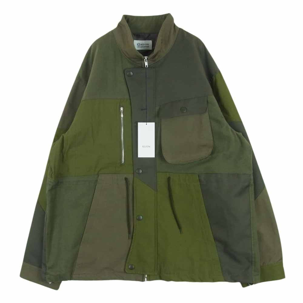 クオン 23AW 143JK040405 Tonal Patchwork Jacket 異素材切替 ドッキング オーバーサイズ トナル パッチワーク ジャケット グリーン系 オリーブ系 XL【新古品】【未使用】【中古】